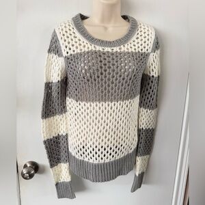 Gray and Cream Knit Sweater M